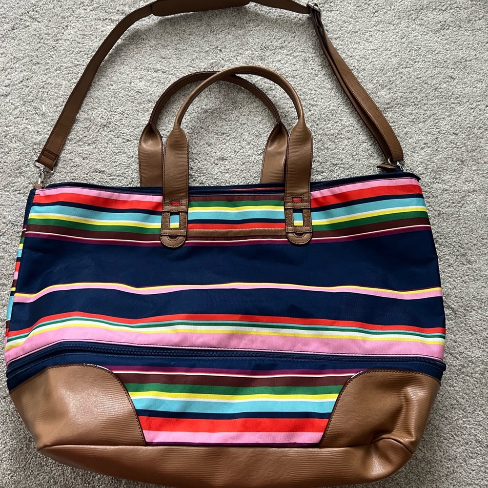 Stella and Dot Getaway Weekender Striped Canvas Expandable Bag